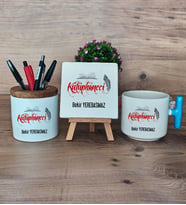 Kütüphaneci Hediye Sepeti Kupa Bardak T Kulplu, Kalemlik ve Dekoratif Taş Kütüphaneciye Hediye (Model 3)