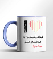 Kişiye Özel Afyonkarahisar Seninle Daha Güzel Tema Siyah Renk Kupa (Mavi)
