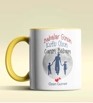 Kişiye Özel Babalar Günün Kutlu Olsun 12 Tema Siyah Kupa Bardak (Sarı)