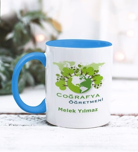 Coğrafya Öğretmeni Tasarımlı Kişiye Özel Kupa Bardak (Mavi)