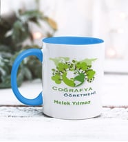 Coğrafya Öğretmeni Tasarımlı Kişiye Özel Kupa Bardak (Mavi)