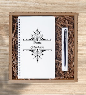 Kişiye Özel Pastel Renkli Ahşap Defter Kalem Seti 6 (Beyaz)