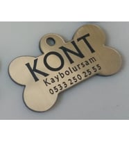 LAZER KAZIMA KÖPEK KÜNYESİ - ÖN VE ARKA YAZI - KEMİK MODELLİ (Altın)