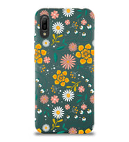Huawei Y6 2019 Uyumlu Lansman Kılıf Çiçek Tasarımlı İçi Kadife Kapak (Yeşil)