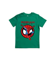 Spiderman baskılı örümcek adam pamuklu penye kumaş yazlık çocuk tişört (Yeşil)