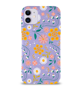 PrintiFy Apple iPhone 11 ile Uyumlu Lansman Kılıf Çiçek Tasarımlı İçi Kadife Kapak (Lila)