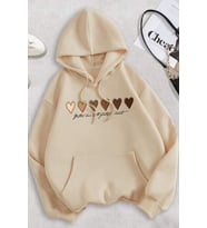 Unisex Kalp Baskılı Oversize Sweatshirt (Bej)