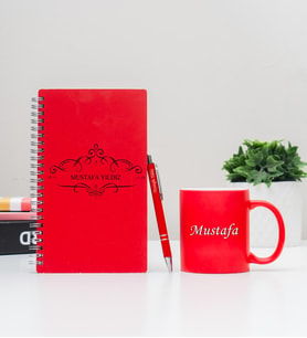 Kişiye Özel Pastel Renkli Ahşap Defter Kalem Kupa Seti 4 (Model 1)