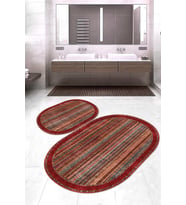 Dijital Baskılı Kaymaz Taban Yıkanabilir Oval 2'li Klozet Takımı Banyo Paspası NOKZ-HT-645 (Kırmızı)