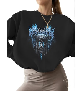 Vahşi savaşçı Baskılı 3 iplik şardonlu kalın kadın Sweatshirt unisex erkek bisiklet yaka Sweatshirt (Siyah)