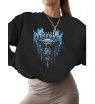 Vahşi savaşçı Baskılı 3 iplik şardonlu kalın kadın Sweatshirt unisex erkek bisiklet yaka Sweatshirt (Siyah)