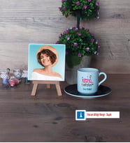 Kimya Öğretmeni Fotoğraflı Dekoratif Taş, Ahşap Altlıklı Türk Kahvesi Fincanı Hediye (Model 7)