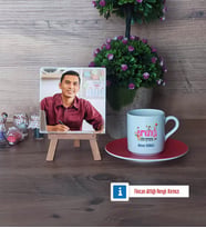 Almanca Öğretmeni Fotoğraflı Dekoratif Taş, Ahşap Altlıklı Türk Kahvesi Fincanı Hediye (Model 3)
