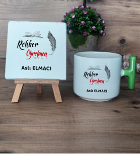 Rehber Öğretmeni Hediye Seti Kupa Bardak T Kulplu ve Dekoratif Taş Öğretmenler Günü Hediyesi Rehber Öğretmenine Hediye (Model 8)