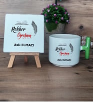 Rehber Öğretmeni Hediye Seti Kupa Bardak T Kulplu ve Dekoratif Taş Öğretmenler Günü Hediyesi Rehber Öğretmenine Hediye (Model 8)