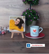 Sağlık Teknikeri Fotoğraflı Dekoratif Taş, Ahşap Altlıklı Türk Kahvesi Fincanı HediyeTıp Bayramı Hediyesi (Model 3)