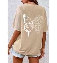 Unisex Drawing Butterflies  Tasarım T-shirt (Bej)