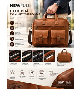 NEWFULL HAKİKİ DERİ EVRAK NOTEBOOK (LAPTOP) ÇANTASI (Kahverengi)