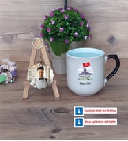 Askere Hediye Kupa Bardak Beyaz ve Fotoğraflı Ahşap Anahtarlık Hediye (Model 10)