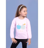 Toontoy Kız Çocuk Baskılı Kol Ucu Lastikli Sırtı Nakış Detaylı Tişört (Açık Pembe)