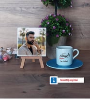 Edebiyat Öğretmeni Fotoğraflı Dekoratif Taş, Ahşap Altlıklı Türk Kahvesi Fincanı Hediye Öğretmenler Günü Hediyesi (Model 5)
