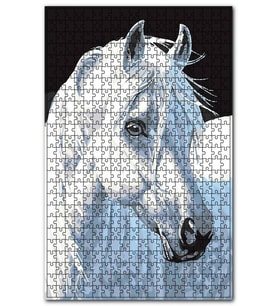 Cakapuzzle Siyah Zeminde Beyaz At Görseli Puzzle Yapboz MDF (Ahşap) (500 Parça)