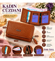 HKY Hakiki Deri İsme Özel Kadın Cüzdan (Taba)