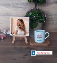 Edebiyat Öğretmeni Fotoğraflı Dekoratif Taş, Ahşap Altlıklı Türk Kahvesi Fincanı Hediye (Model 1)