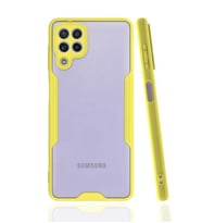 Galaxy M32 Kılıf Kamera Korumalı Arkası Şeffaf Silikon (Sarı)