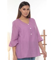 %100 Cotton Büyük Beden Bluz (Lila)