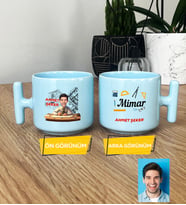 Kişiye Özel Karikatürlü Mimar Hediye Pastel T Kupa Erkek Mimara Mimarlar Günü Hediyesi (Mavi)