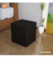 Modilayn Kare Puf Tabure Ahsap İskeletli Kumas Tabure (Siyah)