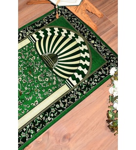 EVDEYA Dijital Baskılı Yıkanabilir Camii Motifli Hediyelik Namazlık Seccade 70x130cm, Seccade-34-gri, (Yeşil)