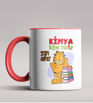 Kişiye Özel Garfield Kimya Öğretmeni Tasarımlı Siyah Renk Kupa  (Kırmızı)