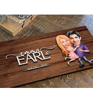 BK Gift Kişiye Özel Sevgililer Karikatürlü Kabartma Figürlü Ahşap Tablo, Duvar Dekoru, Arkadaşa Hediye, Özel Tasarım Ev Hediyesi-3 (Ceviz)