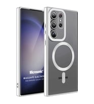 Microsonic Samsung Galaxy S23 Ultra Kılıf MagSafe Luxury Electroplate Koyu Yeşil (Gümüş)