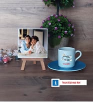Anneler Günü Hediyesi Fotoğraflı Dekoratif Taş, Ahşap Altlıklı Türk Kahvesi Fincanı Hediye (Model 5)