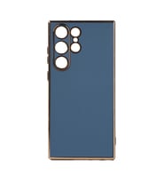 Samsung Galaxy S23 Ultra Kılıf Kenarları Gold Kamera Korumalı Renkli Pastel Silikon Siyah BARK (Mavi)