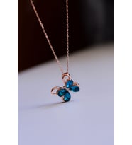 Papatya Silver 925 Ayar Gümüş Zirkon Taşlı Mavi Morpho Kelebeği Kolye (Rose)