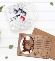 BK Gift Kişiye Özel Mutlu Yıllar Kupa Bardak ve Retro Ahşap Yılbaşı Tebrik Kartı Hediye Seti-8 (Turuncu)