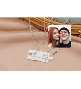 Kişiye Özel 925 Ayar Gümüş Çift Fotoğraf İsim Puzzle Kolye (Gümüş)