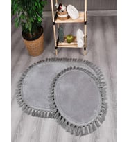 My Evilla Modern Simirna Dekoratif  Peluş Oval Ponpon Saçaklı Klozet Takımı (Açık Gri)