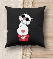 BK Gift Kedi Tasarımlı Premium Kumaş Siyah Kırlent Yastık, Ev Hediyesi, Ev Dekorasyonu, Dekoratif Hediye (Model 5)