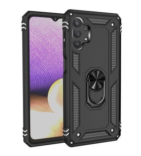 Samsung Galaxy A23 Kılıf Yüzüklü Standlı Korumalı Tank Kapak (Siyah)