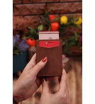 Suni Deri Unisex Mekanizmalı Vegan Deri Kartlık Cüzdan Portföy (Taba)