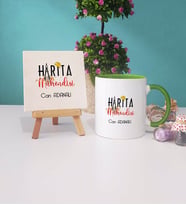 Harita Mühendisi Kupa Bardak Lacivert Dekoratif Taş Baskı (Model 7)