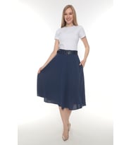 SORALLİNE KADIN KLOŞ ETEK 70 CM BOYUNDA ASTARLI BAHARLIK ETAMİN DESEN 780 (İndigo Mavi)