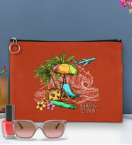 BK Gİft Yaz Temalı-9 Astarlı Portföy Çanta 30x21cm(12 Renk Seçeneği), Baskılı El Çantası, Organizer Çanta (Kiremit)