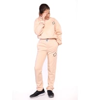 Toontoy Kız Çocuk Kapüşonlu Baskılı Crop Takım (Bej)