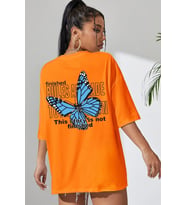 Unisex Kelebek Sırt Baskılı T-shirt (Turuncu)